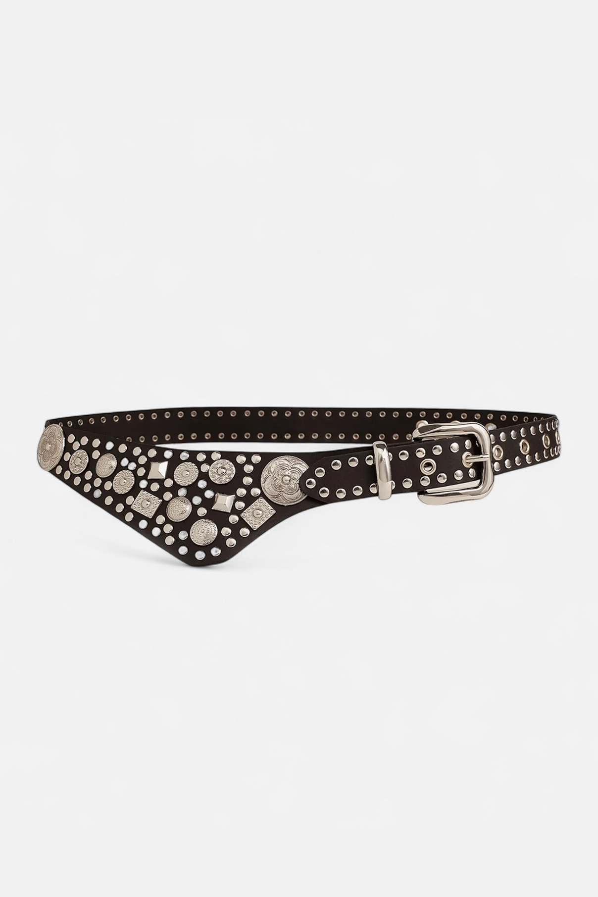 Atlas black studded leather waist belt with mixed studded detailing.