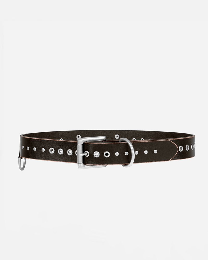 Frankie Black Vintage Moto Leather Belt with Grommets | Linea Pelle