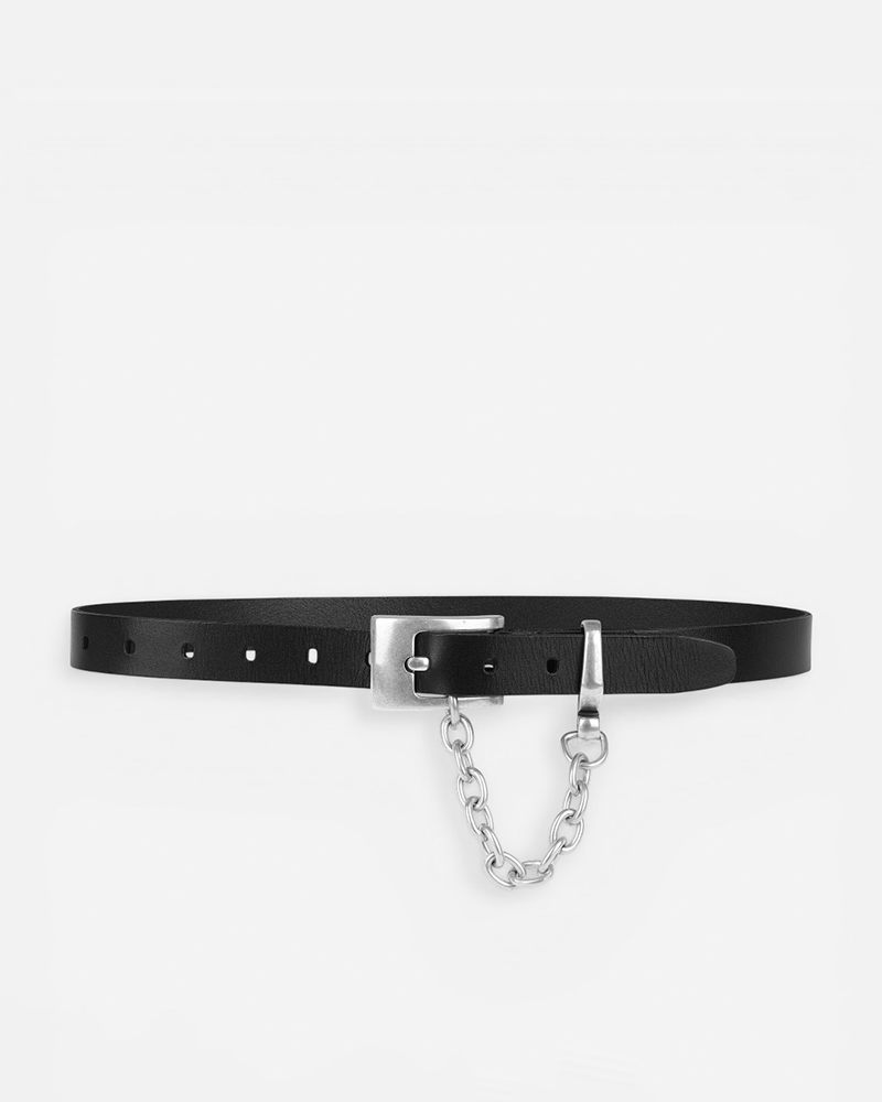 Ledger Black Vintage Leather Belt with Silver Drop Chain | Linea Pelle