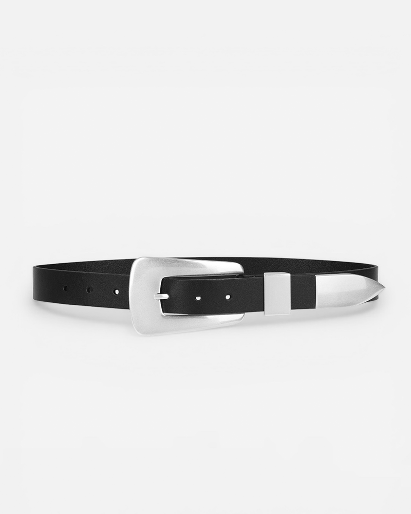 Logan Black Vintage Leather Belt with Silver Buckle | Linea Pelle Logan Black Vintage Leather Belt with Silver Buckle | Linea Pelle