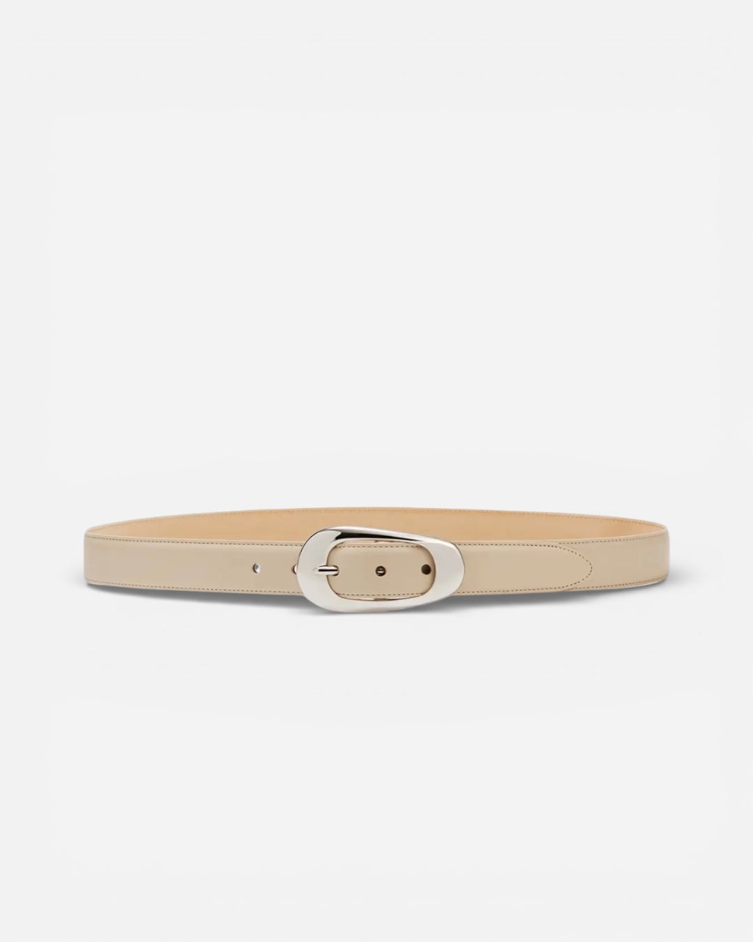 Devyn Creme Leather Belt with Silver Hardware | Linea Pelle display picture 2