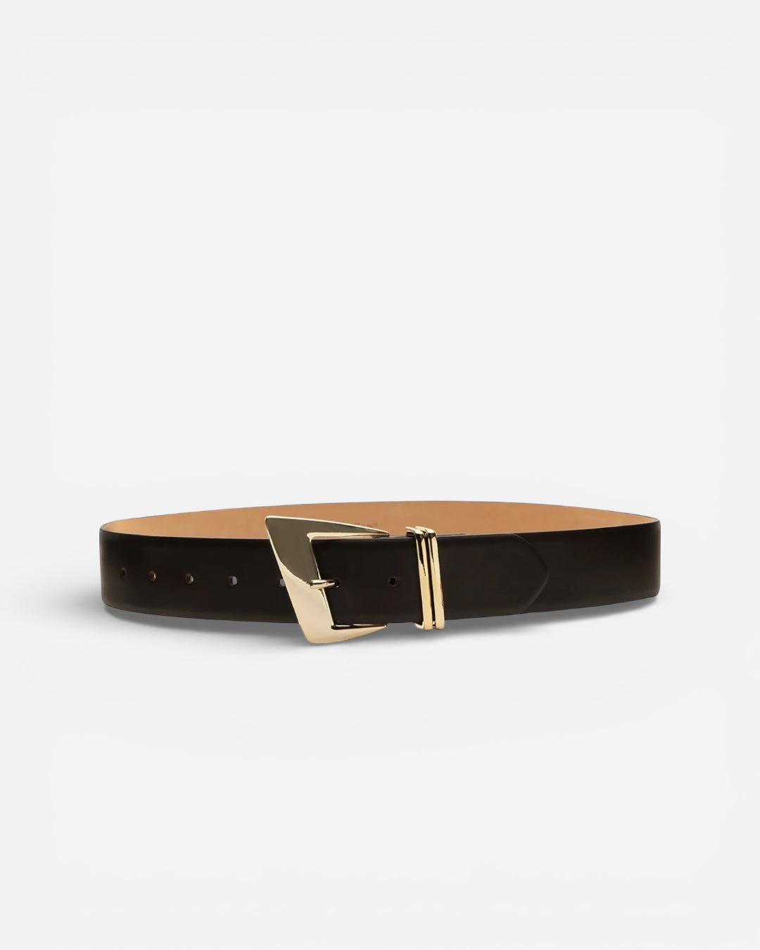 Linea Pelle Fallon Dark Brown Leather Belt with Gold Buckle Linea Pelle Woven Leather Belt Brass Buckle Rings 30-33  main image 4