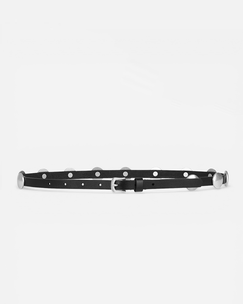 Shai Black Vintage Leather Belt with Silver Hardware | Linea  display picture 1
