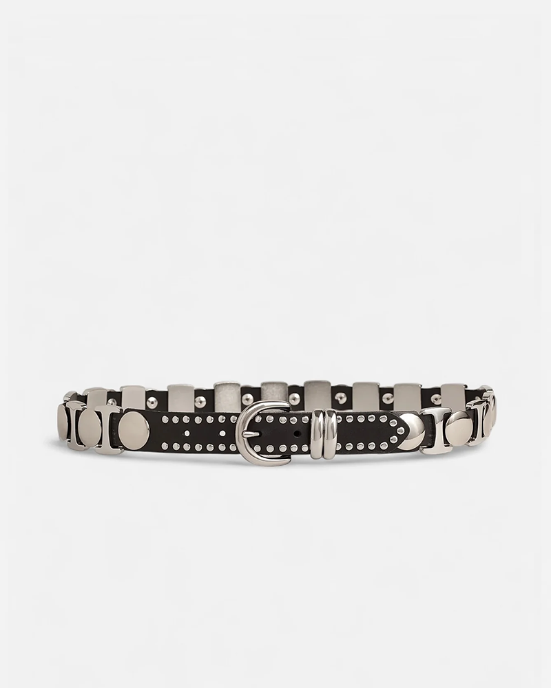 Maddox Black Studded Leather Belt | Linea Pelle