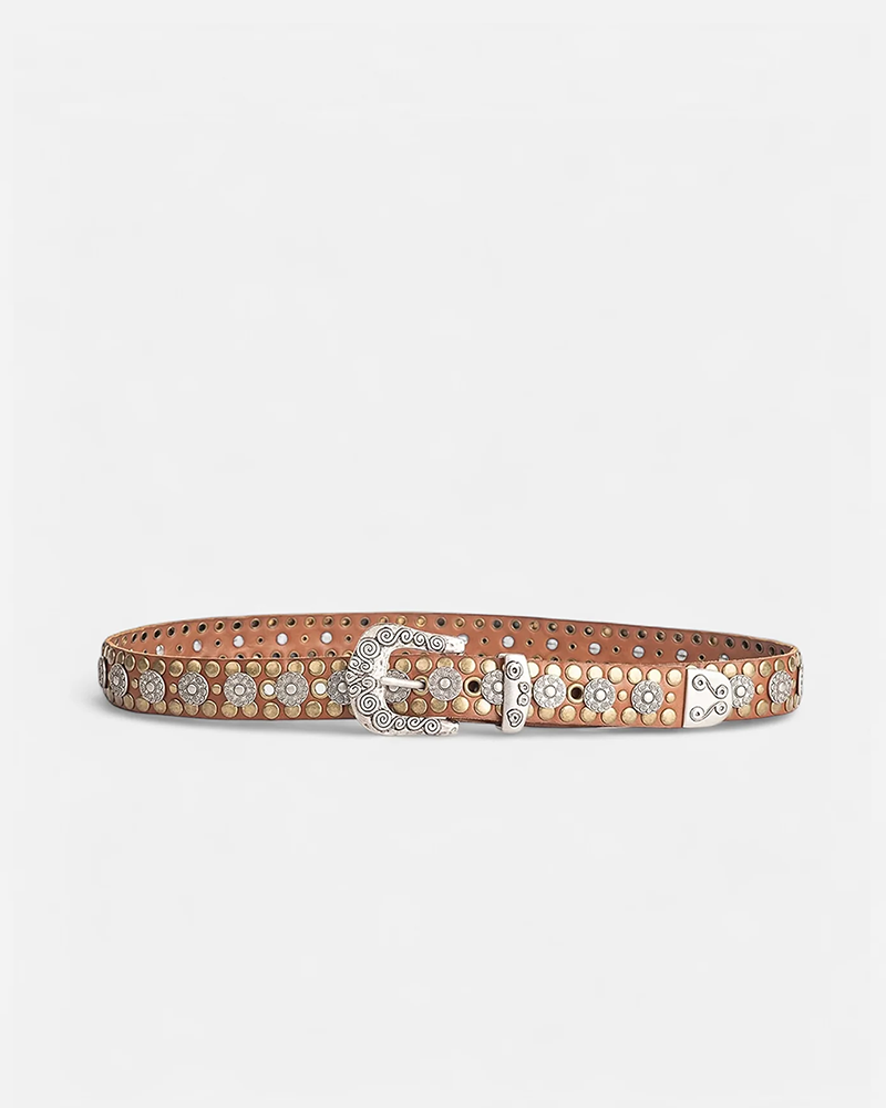Marlowe Cognac Studded Leather Belt | Linea Pelle display picture 1