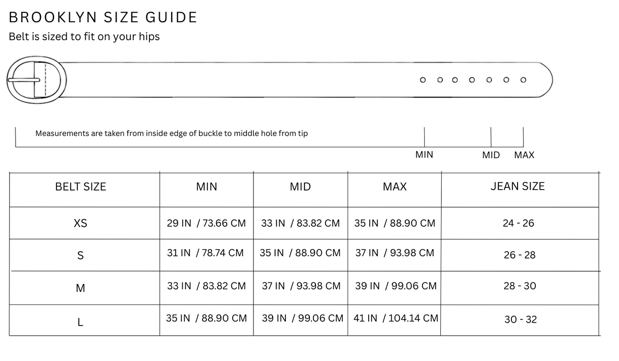 Size chart for Brooklyn / Black