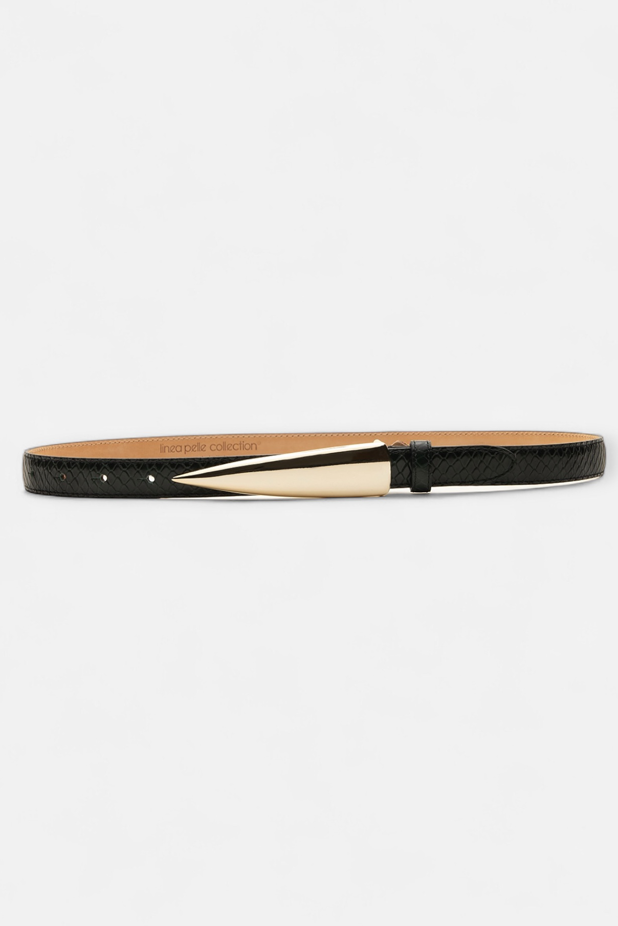 Arlo hunter green python-embossed leather belt displayed flat to highlight embossed texture and hardware.