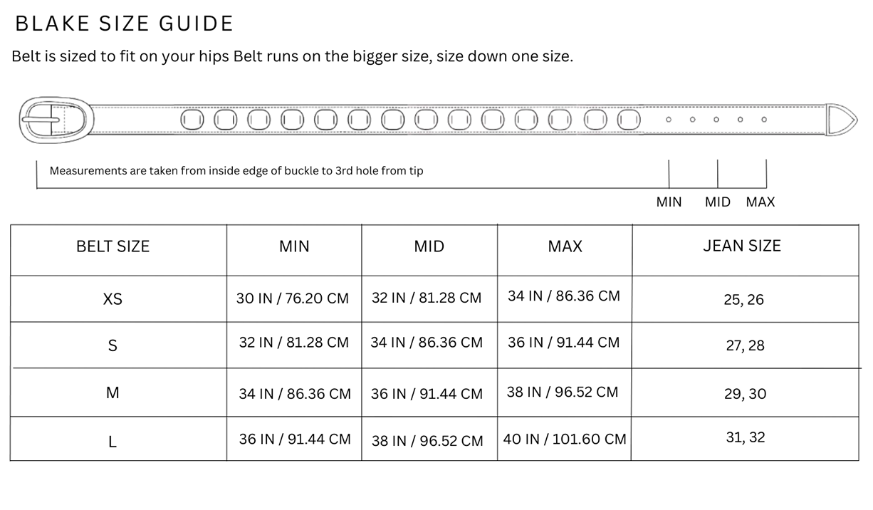 Size chart for Blake / Black
