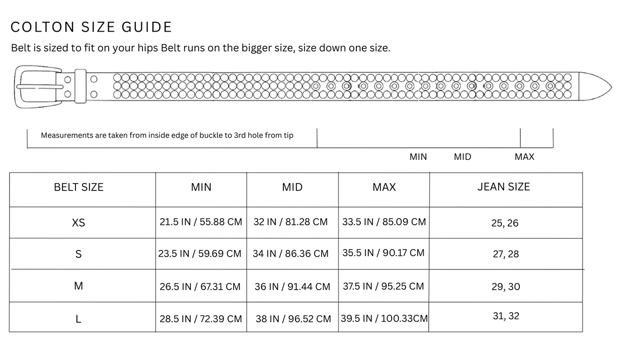 Size chart for Colton / Dark Brown