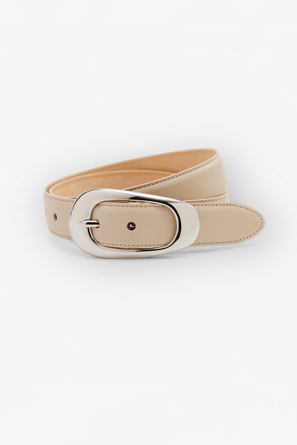Devyn Creme Leather Belt with Silver Hardware | Linea Pelle