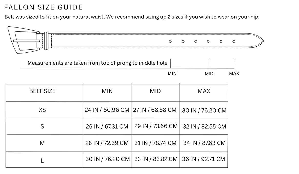 Size chart for Fallon / Dark Brown