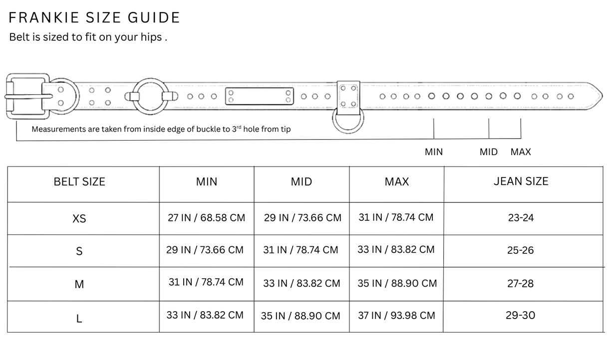 Size chart for Frankie / Black Vintage