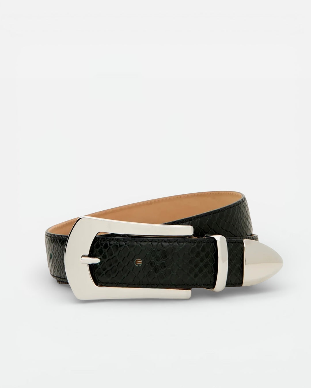 Knox Hunter Green Python Embossed Leather Belt | Linea Pelle