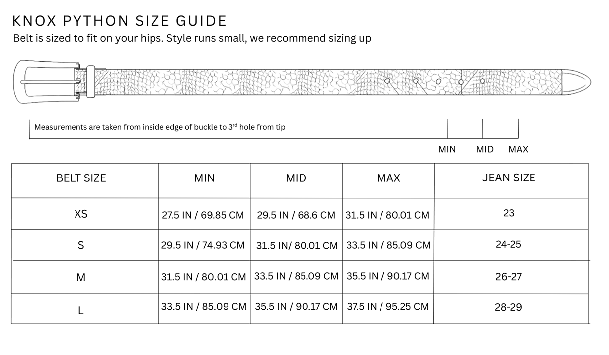 Size chart for Knox / Brown Python
