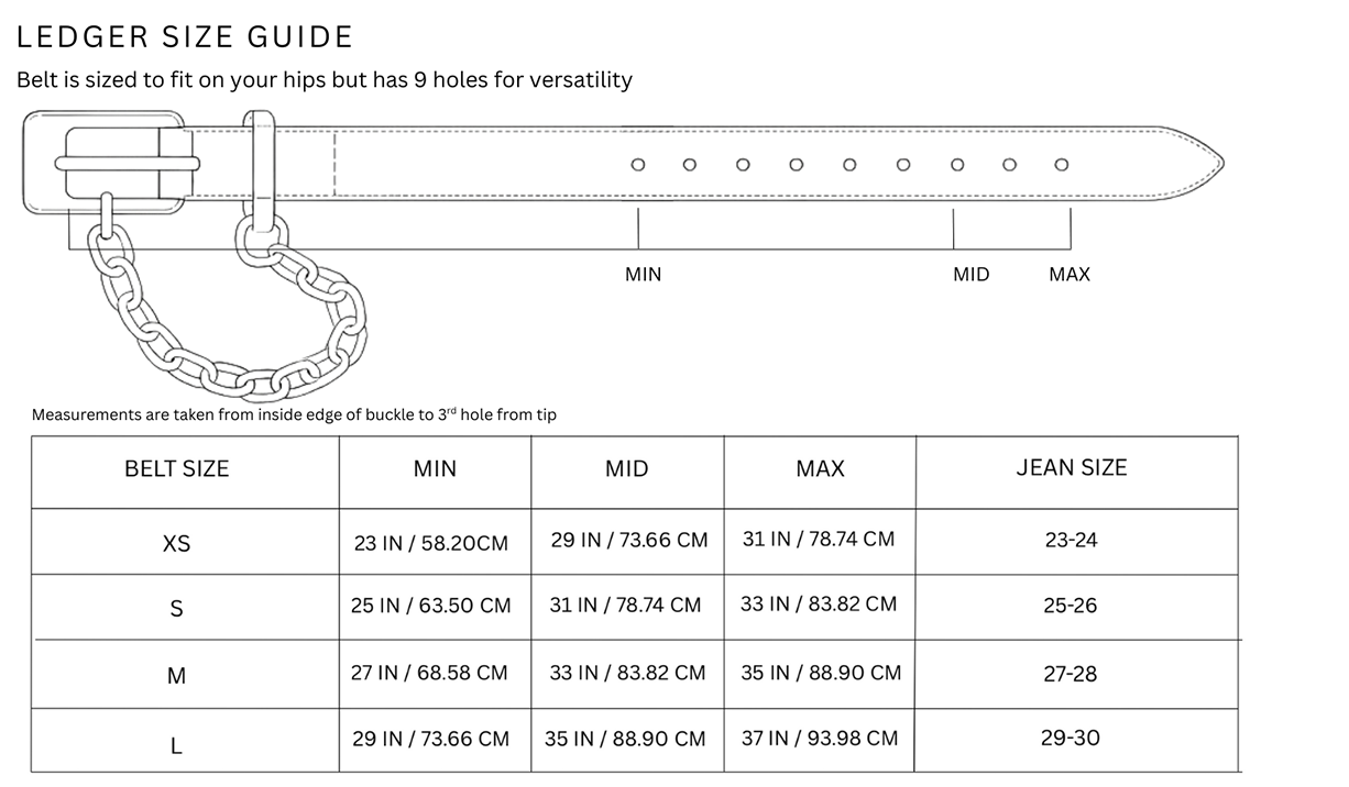Size chart for Ledger / Black Vintage