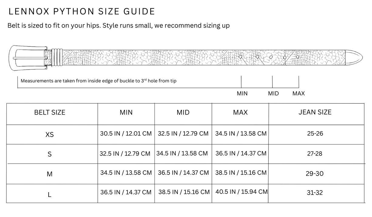 Size chart for Lennox / Python