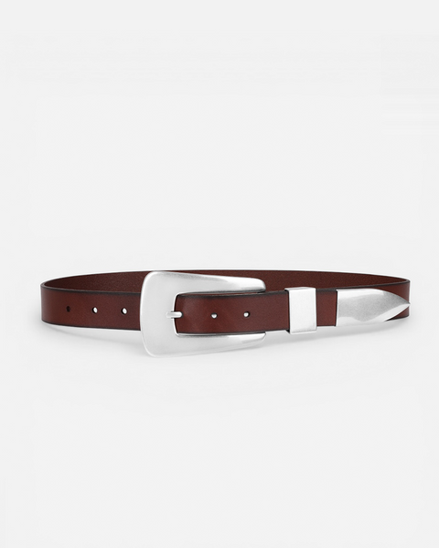 Logan Dark Brown Vintage Leather Belt with Silver Buckle  display picture 3