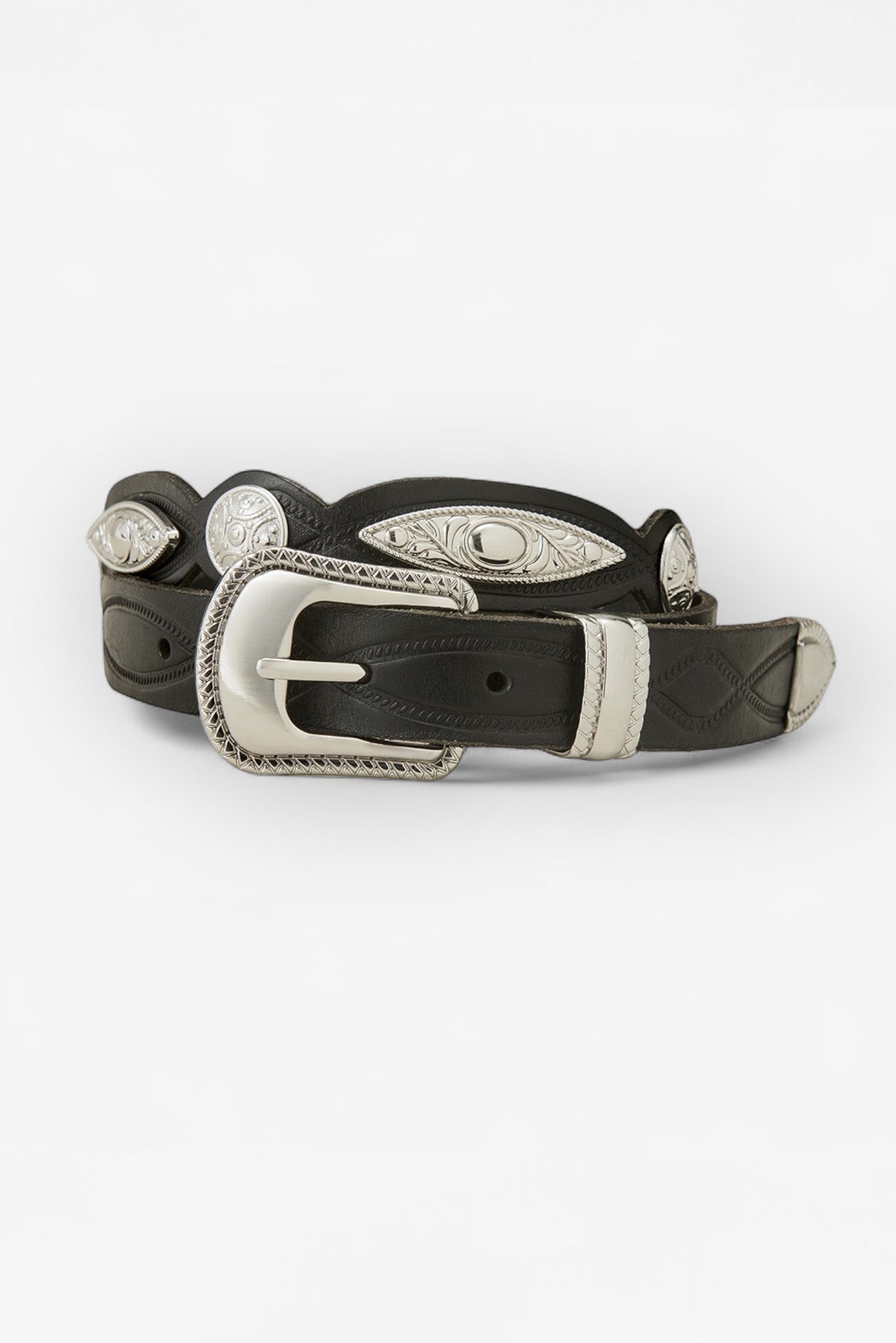 Monroe Black Leather Belt with Silver Western Hardware | Linea Pelle