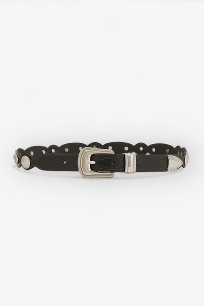 Monroe Black Leather Belt with Silver Western Hardware | Linea Pelle