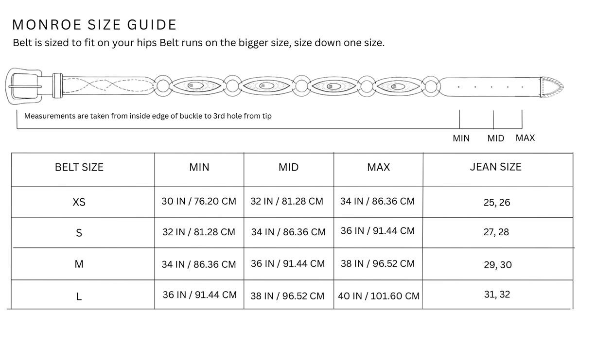 Size chart for Monroe / Black