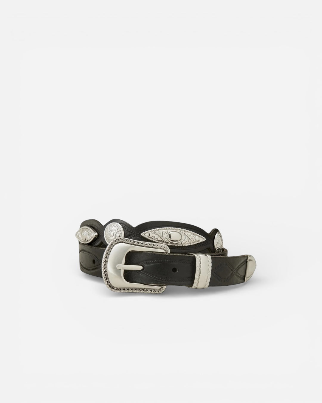 Monroe Black Leather Belt with Silver Western Hardware | Linea Pelle
