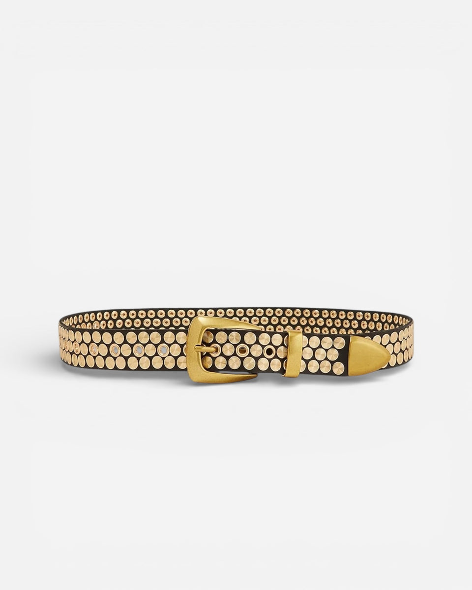 Linea Pelle - Leather Studded Belt - Black w/ Gold Brass Hardware - Size Small lp blue Linea Pelle Sz M Braided Black Leather Studded Brass  main image 3