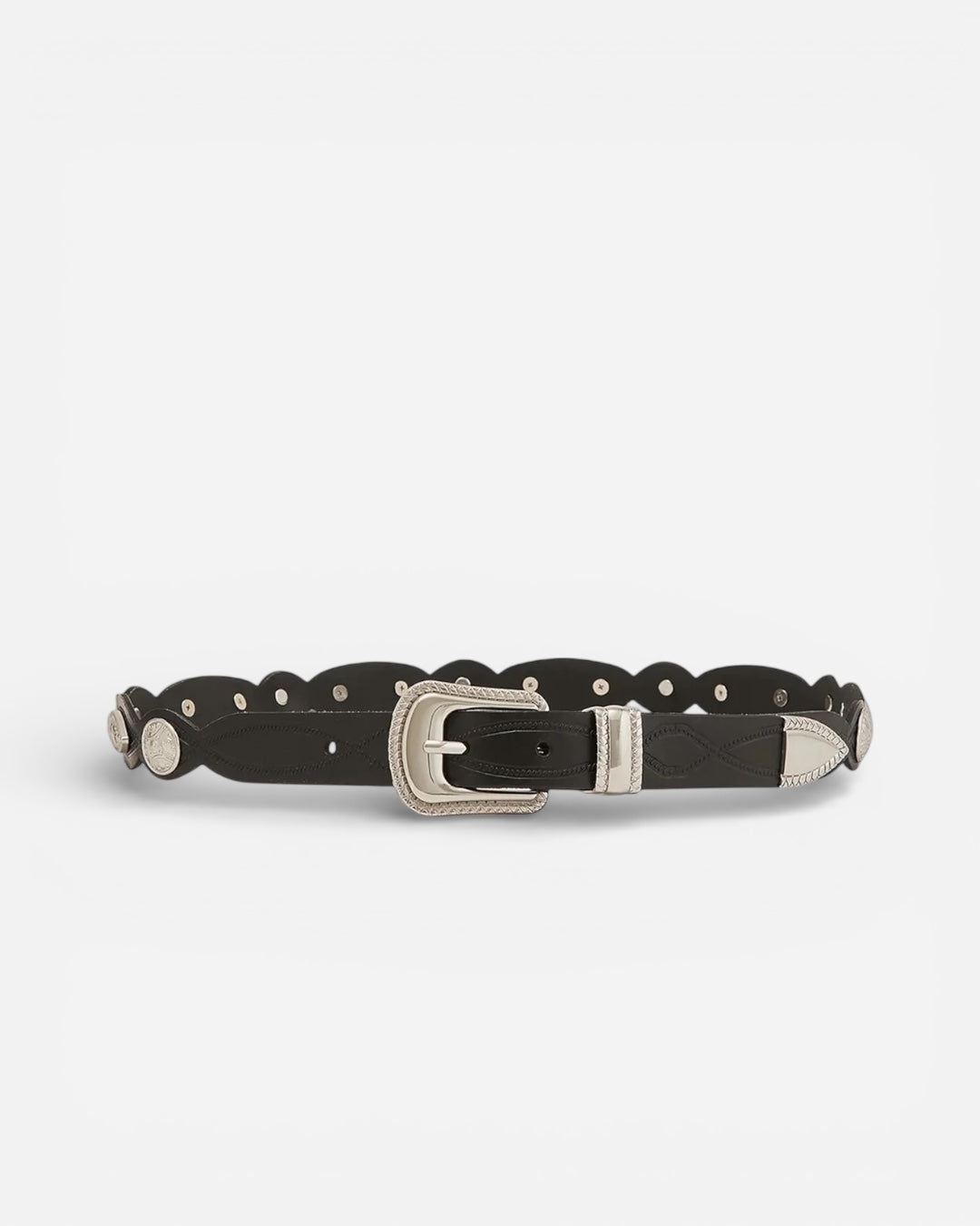 Monroe Black Leather Belt with Silver Western Hardware | Linea Pelle