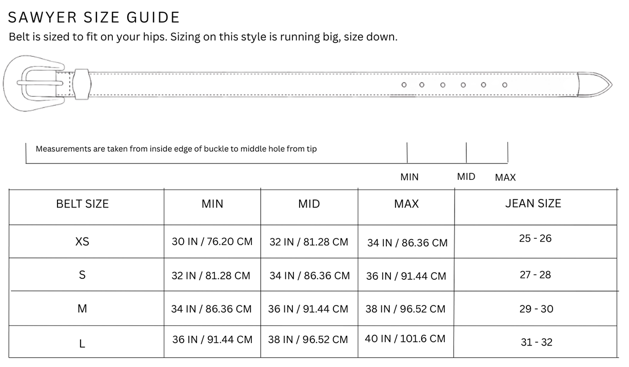 Size chart for Sawyer / Black