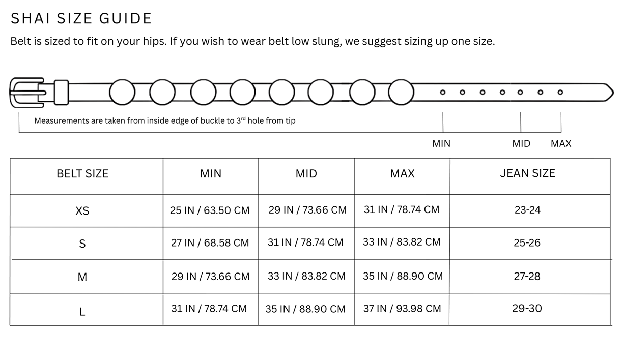 Size chart for Shai / Black Vintage