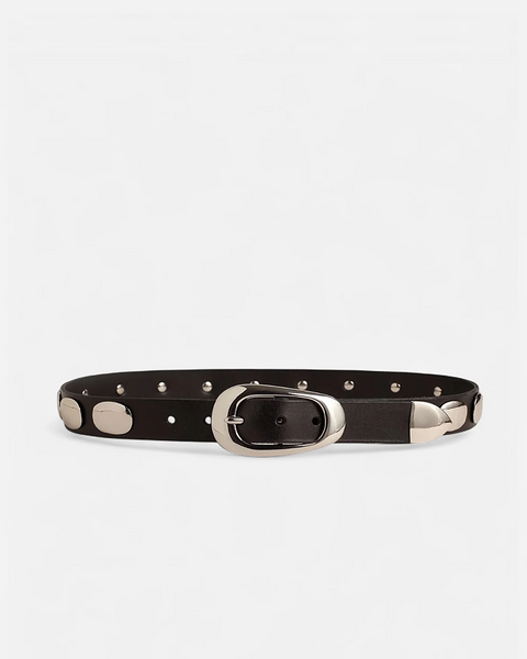 Blake Black Studded Leather Belt with Silver Hardware  display picture 1
