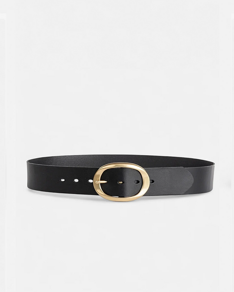 Brooklyn Black Leather Belt with Polished Gold Buckle  display picture 2