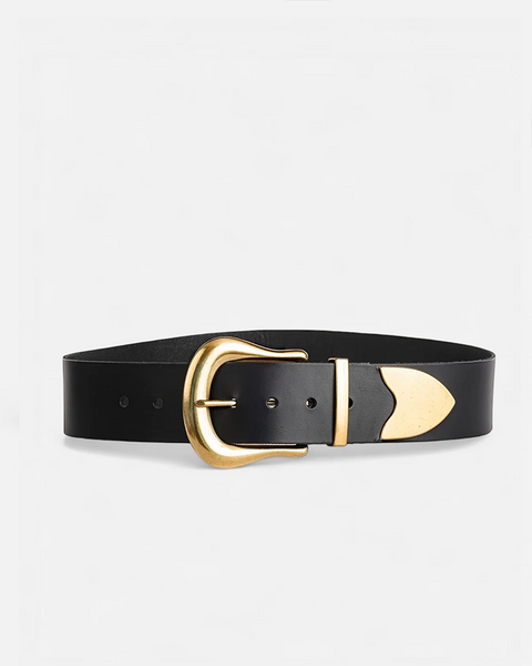 Vintage Linea Pelle Leather Black Belt Small Gold Brooklyn Black Leather Belt with Polished Gold Buckle  main image 3