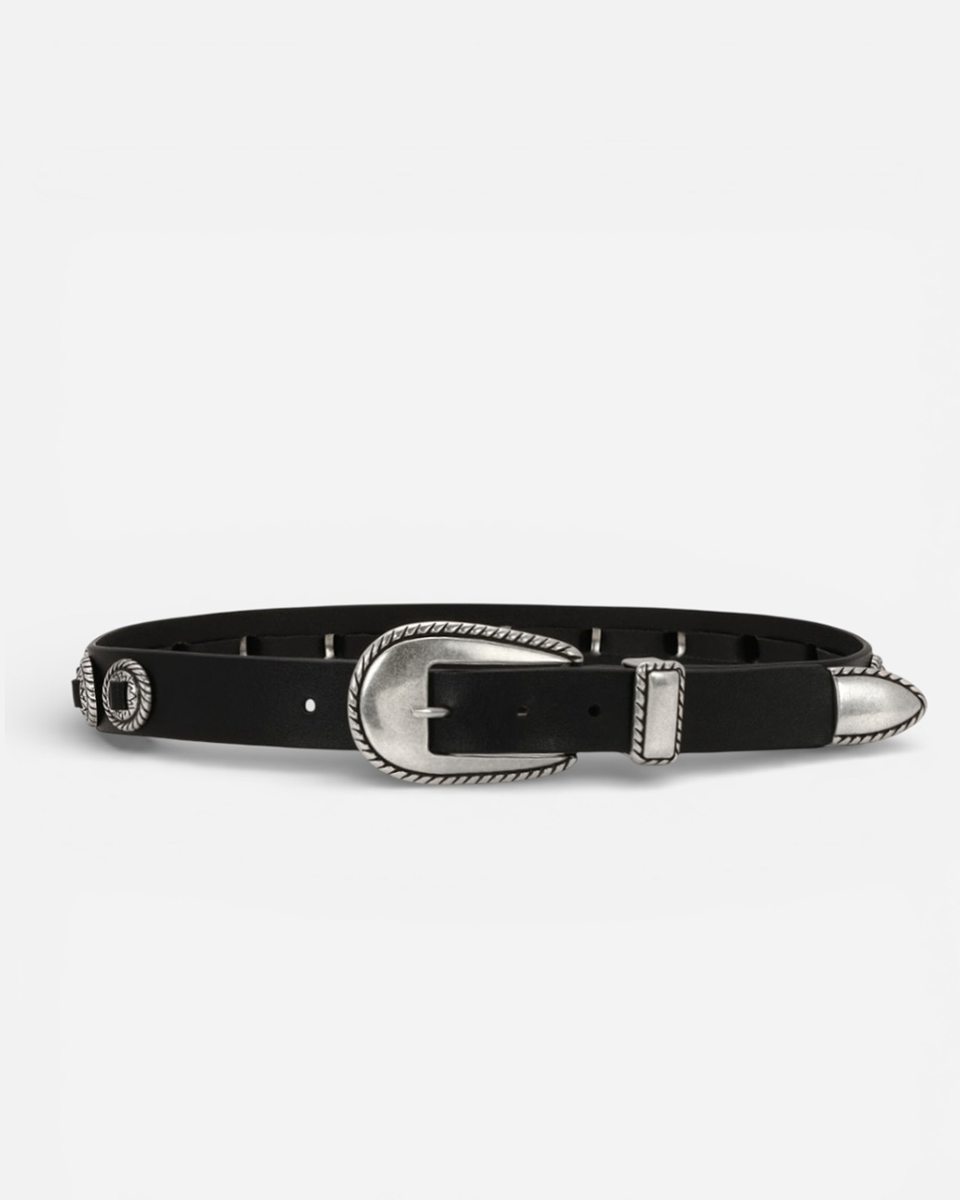 Mercer Black Leather Belt with Western Concho Accents | Linea Pelle
